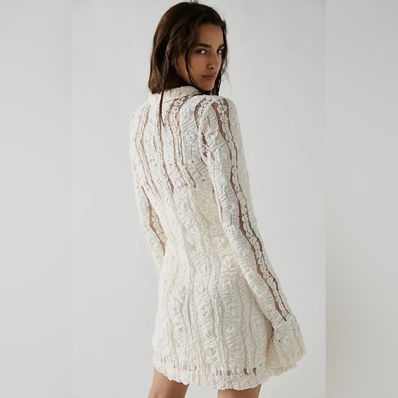 Free People Shayla Lace Mini Dress Cream Long Sleeve Button Up - Picture 4 of 9